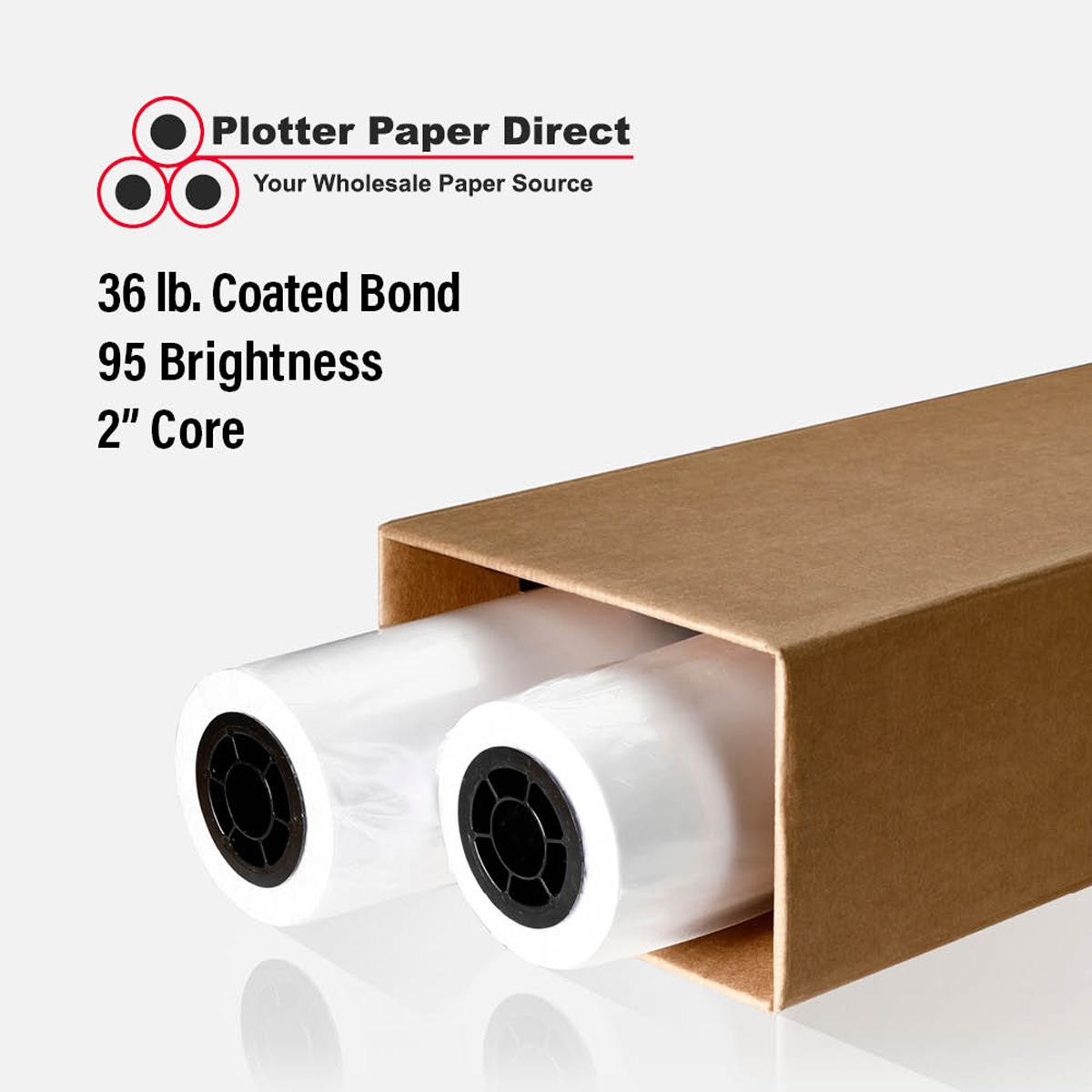 50'' x 100' Roll - 36# Coated Bond - 2'' Core (Pack of 2)